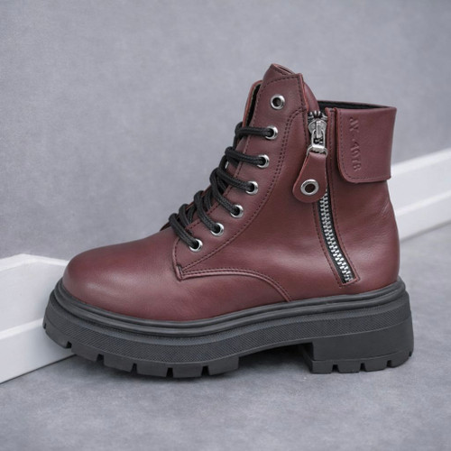 نیم بوت چرمی بندی زیپدار زنانه با زیره ضخیم